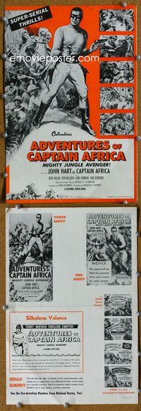 4t025 ADVENTURES OF CAPTAIN AFRICA pressbook '55 serial, John Hart is the mighty jungle avenger!