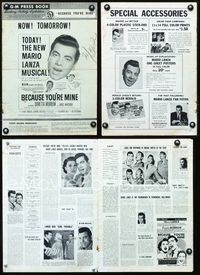 4t093 BECAUSE YOU'RE MINE pressbook '52 close up art of singing Mario Lanza & Doretta Morrow!