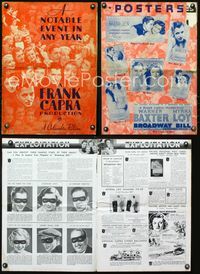 4t163 BROADWAY BILL pressbook '34 Frank Capra horse racing comedy, art of Warner Baxter & Myrna Loy!