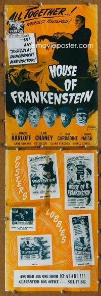 4t471 HOUSE OF FRANKENSTEIN pressbook R50 Boris Karloff, Lon Chaney Jr. & all-star cast!