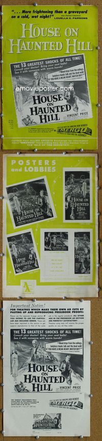 4t472 HOUSE ON HAUNTED HILL pressbook '59 classic Vincent Price & skeleton with hanging girl!