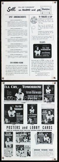 4t487 I'LL CRY TOMORROW pressbook supplement '55 artwork of distressed Susan Hayward!