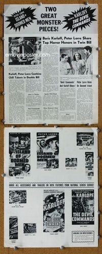 4t508 ISLAND OF DOOMED MEN/DEVIL COMMANDS pressbook 1940s Peter Lorre & Boris Karloff double-bill!