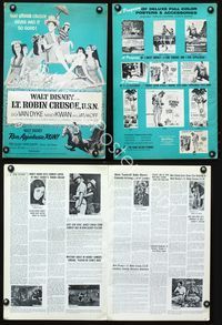 4t591 LT. ROBIN CRUSOE, U.S.N. pressbook '66 Disney, cool art of Dick Van Dyke with island babes!