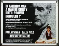 4v505 ABSENCE OF MALICE 1/2sh '81 Paul Newman, Sally Field, Sydney Pollack, cool design!