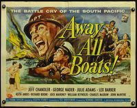 4v531 AWAY ALL BOATS 1/2sh '56 Jeff Chandler, Reynold Brown art, battle cry of the South Pacific!