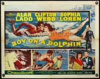4v572 BOY ON A DOLPHIN 1/2sh '57 art of Alan Ladd, Webb & sexiest full-length Sophia Loren!