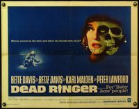 4v615 DEAD RINGER 1/2sh '64 creepy close up of skull & Bette Davis, who kills her own twin!