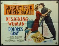 4v620 DESIGNING WOMAN 1/2sh '57 different full-length image of Gregory Peck kissing Lauren Bacall!