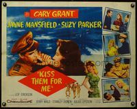 4v744 KISS THEM FOR ME 1/2sh '57 romantic art of Cary Grant & Suzy Parker + sexy Jayne Mansfield!