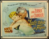 4v749 LADY TAKES A FLYER style A 1/2sh '58 Jeff Chandler kissing sexy Lana Turner!
