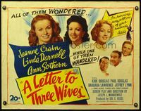 4v759 LETTER TO THREE WIVES 1/2sh '49 Jeanne Crain, Linda Darnell, Ann Sothern, young Kirk Douglas!