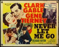 4v801 NEVER LET ME GO style A 1/2sh '53 romantic close up artwork of Clark Gable & sexy Gene Tierney
