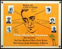4v813 OUR MAN IN HAVANA style A 1/2sh '60 art of Alec Guinness in Cuba, directed by Carol Reed!