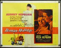 4v838 ROMAN HOLIDAY 1/2sh R60 different image of Audrey Hepburn in night gown & w/Gregory Peck!