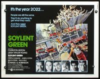 4v883 SOYLENT GREEN 1/2sh '73 art of Charlton Heston trying to escape riot control by John Solie!