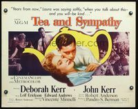 4v906 TEA & SYMPATHY style B 1/2sh '56 close up of Deborah Kerr & John Kerr, classic tagline!