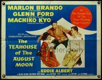 4v907 TEAHOUSE OF THE AUGUST MOON 1/2sh '56 art of Asian Marlon Brando, Glenn Ford & Machiko Kyo!