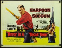 4v911 TERROR IN A TEXAS TOWN 1/2sh '58 great artwork of Sterling Hayden holding huge harpoon!