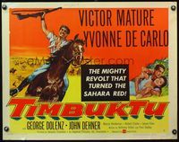 4v926 TIMBUKTU style B 1/2sh '59 art of Victor Mature on horseback w/rifle, Yvonne De Carlo!