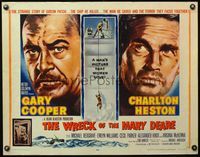 4v991 WRECK OF THE MARY DEARE 1/2sh '59 super close portraits of Gary Cooper & Charlton Heston!