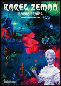 4v026 BARON PRASIL Japanese '04 directed by Karel Zeman, pretty lady holding rose & w/sci-fi art!