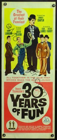 4w007 30 YEARS OF FUN insert '63 Charlie Chaplin, Buster Keaton, Laurel & Hardy, Harry Langdon