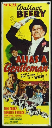 4w017 ALIAS A GENTLEMAN insert '48 cool art of Wallace Beery with top hat & monocle!