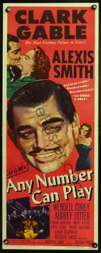 4w026 ANY NUMBER CAN PLAY insert '49 Clark Gable loves Alexis Smith AND Audrey Totter!