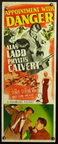 4w029 APPOINTMENT WITH DANGER insert '51 close-up of tough Alan Ladd, Phyllis Calvert, film noir!