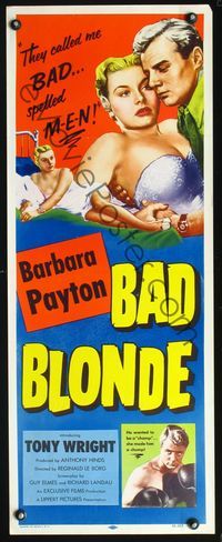 4w037 BAD BLONDE insert '53 classic sexy bad girl image, they called me bad...spelled M-E-N!