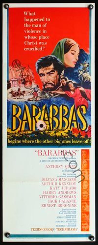 4w040 BARABBAS insert '62 Richard Fleischer, cool artwork of Anthony Quinn & Silvana Mangano!
