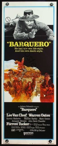 4w042 BARQUERO insert '70 Lee Van Cleef with gun, Warren Oates, cool western artwork!