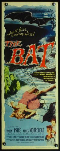 4w043 BAT insert '59 great horror art of Vincent Price & sexy fallen girl!