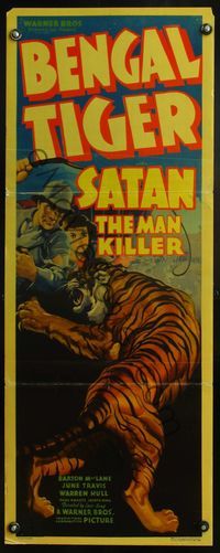 4w053 BENGAL TIGER insert '36 Barton MacLane, June Travis & Satan the Man Killer!