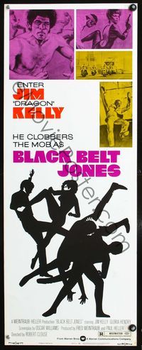 4w063 BLACK BELT JONES insert '74 Jim Dragon Kelly, Scatman Crothers, cool kung fu silhouette art!