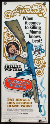 4w071 BLOODY MAMA insert '70 Roger Corman, AIP, crazy Shelley Winters, different machine gun image!