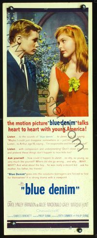 4w072 BLUE DENIM insert '59 close up of Carol Lynley & Brandon DeWilde, teen pregnancy!