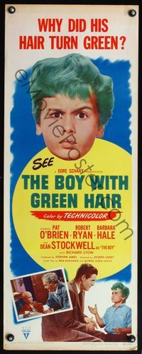 4w082 BOY WITH GREEN HAIR insert '48 huge headshot of Dean Stockwell, a kid who wants to end war!