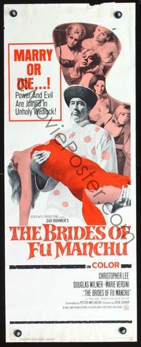 4w084 BRIDES OF FU MANCHU insert '66 Asian villain Christopher Lee holds sexy unconscious girl!