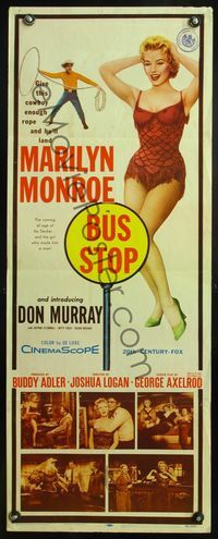 4w093 BUS STOP insert '56 art of cowboy Don Murray roping sexy Marilyn Monroe!