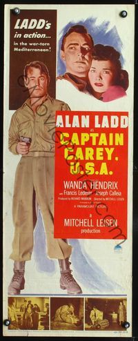 4w101 CAPTAIN CAREY, U.S.A. insert '50 full-length image of Alan Ladd pointing gun, Mona Lisa!