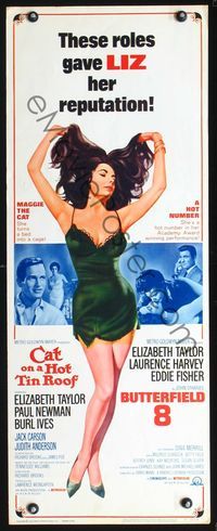 4w104 CAT ON A HOT TIN ROOF/BUTTERFIELD 8 insert '66 art of super sexy Elizabeth Taylor in nightie!