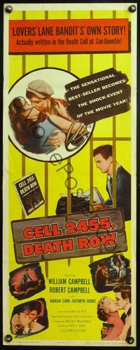 4w106 CELL 2455 DEATH ROW insert '55 biography of Caryl Chessman, no. 1 condemned female convict!
