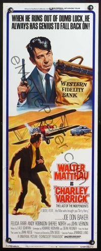4w107 CHARLEY VARRICK insert '73 artwork of criminal Walter Matthau in Don Siegel crime classic!