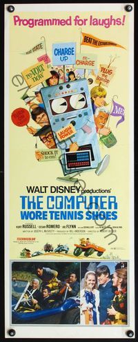4w116 COMPUTER WORE TENNIS SHOES insert '69 Walt Disney, art of young Kurt Russell & wacky machine!