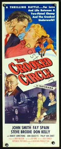 4w122 CROOKED CIRCLE insert '57 two-fisted boxing champ vs crooked underworld, cool art!