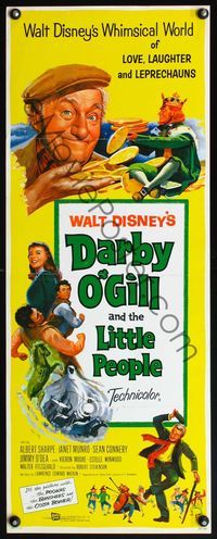 4w126 DARBY O'GILL & THE LITTLE PEOPLE insert '59 Disney, Sean Connery, Albert Sharpe, leprechauns!