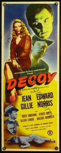 4w135 DECOY insert '46 super sexy bad girl Jean Gillie with gun, film noir!