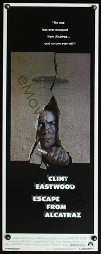 4w155 ESCAPE FROM ALCATRAZ insert '79 cool artwork of Clint Eastwood busting out by Lettick!